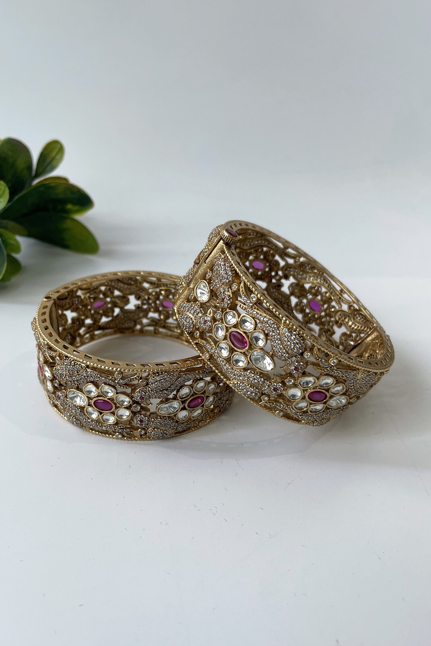 Buy Pink Zircon Embellished Bangles Set Of 2 by Studio6 Jewels Online