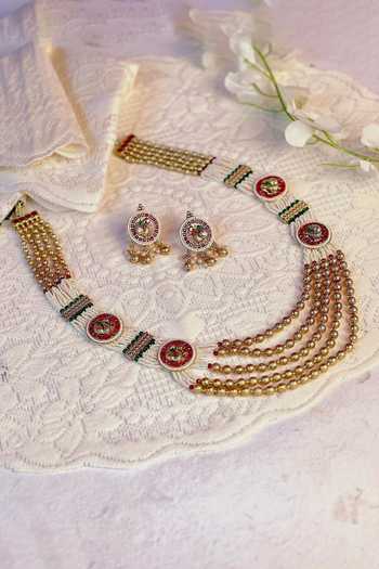Temple-5 Jewellery Matte & White Pearl Finished Necklace Set for Women main image 1