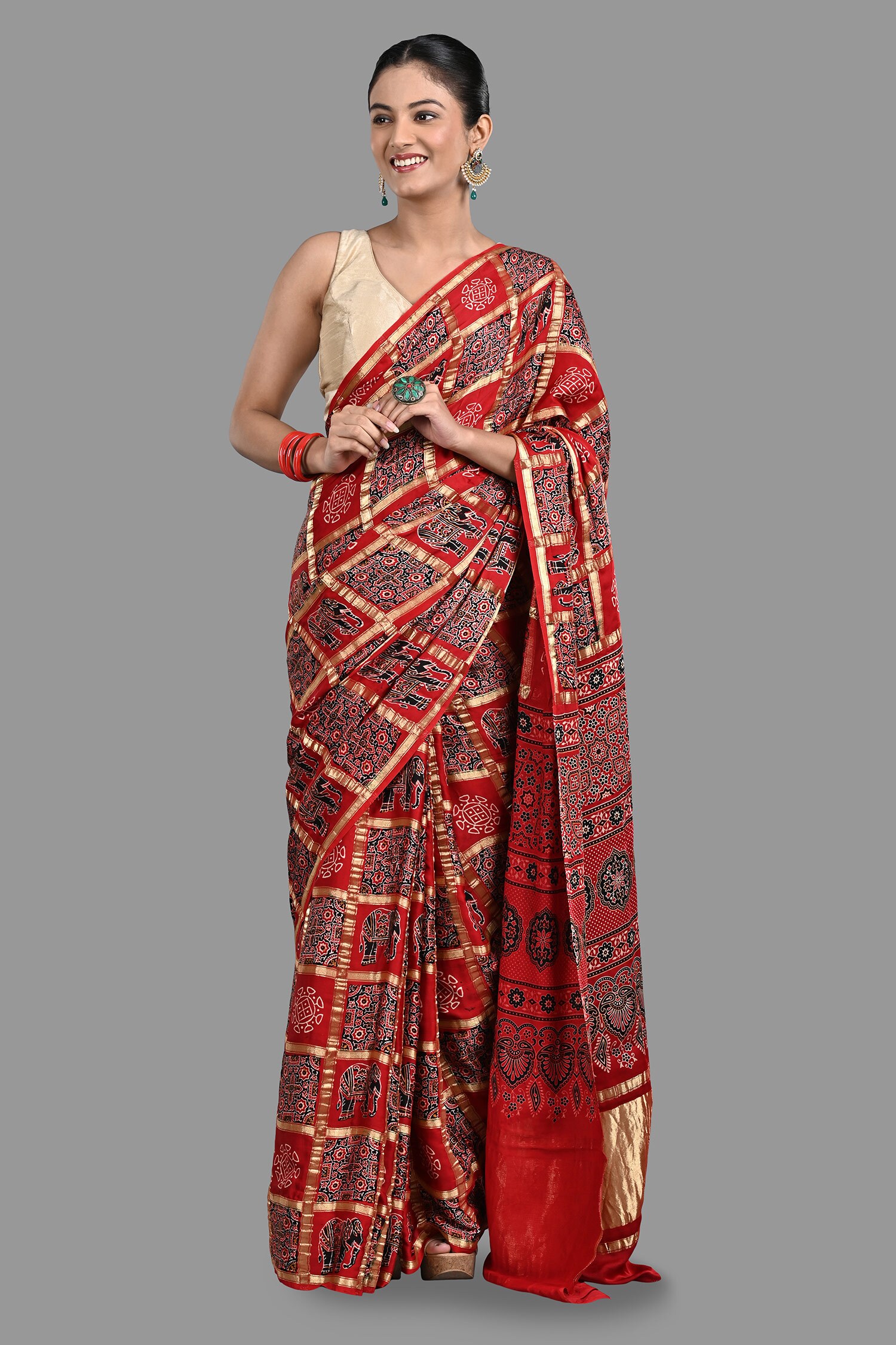 Buy Red Pure Silk Bandhej Hand Weaving Handloom Saree With Unstitched ...