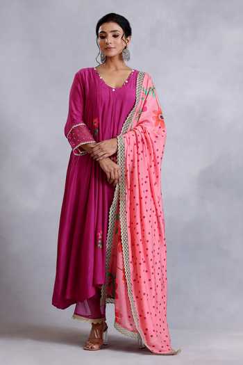 Pure Cotton Floral Print Yellow Anarkali Pant Set