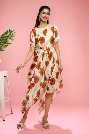 white christmas dresses Designer Printed Robes | Long Sleeve Wrap Midi Dress main image 1