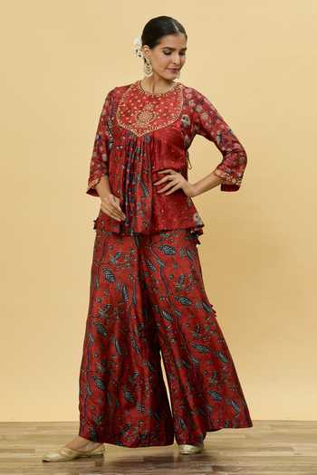 Floral Printed Tunic Top With Palazzo Coord Set