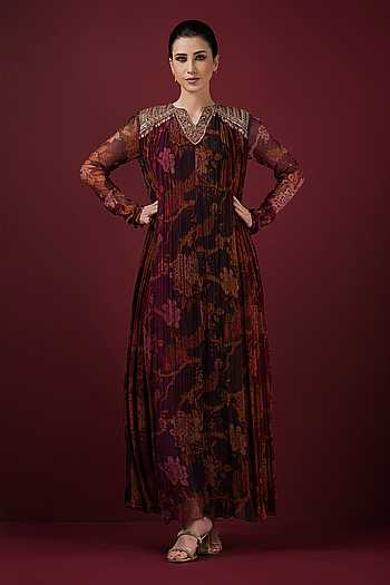 Embroidered Printed Maxi Gown