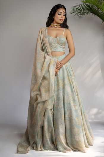 Digital Print Semi-stitched Lehenga with Floral Motifs