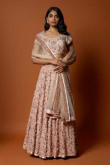 Magenta & Off-White Printed Muslin Silk Ready to Wear Lehenga with Blouse