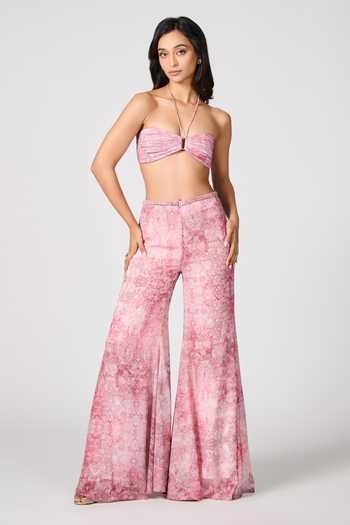 Buy Pink Chiffon Printed Floral Flared Pant For Women by Shantnu Nikhil ...