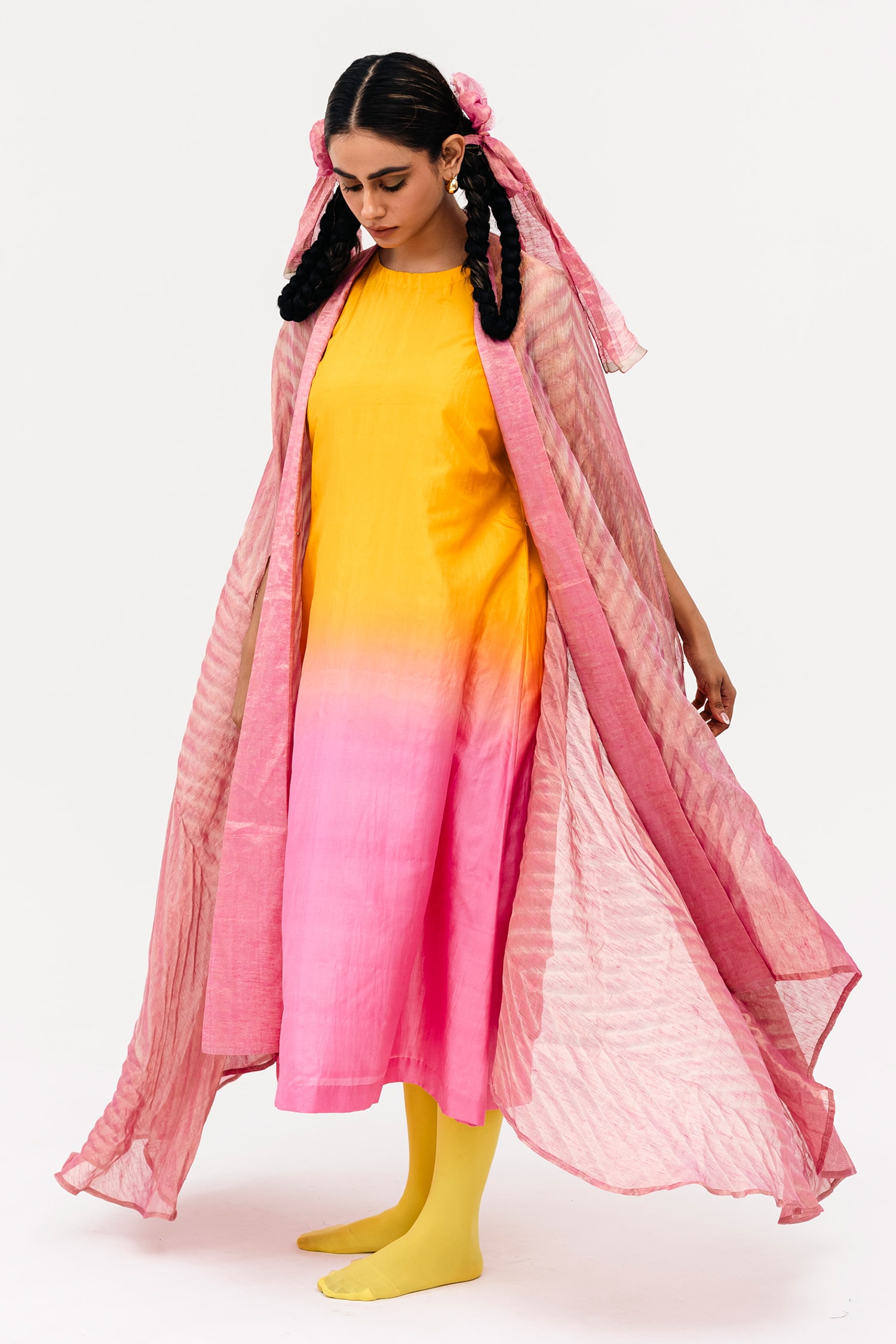 Buy Pink Silk Ombre Khari Shaded A-line Dress With Asymmetric Arashi ...