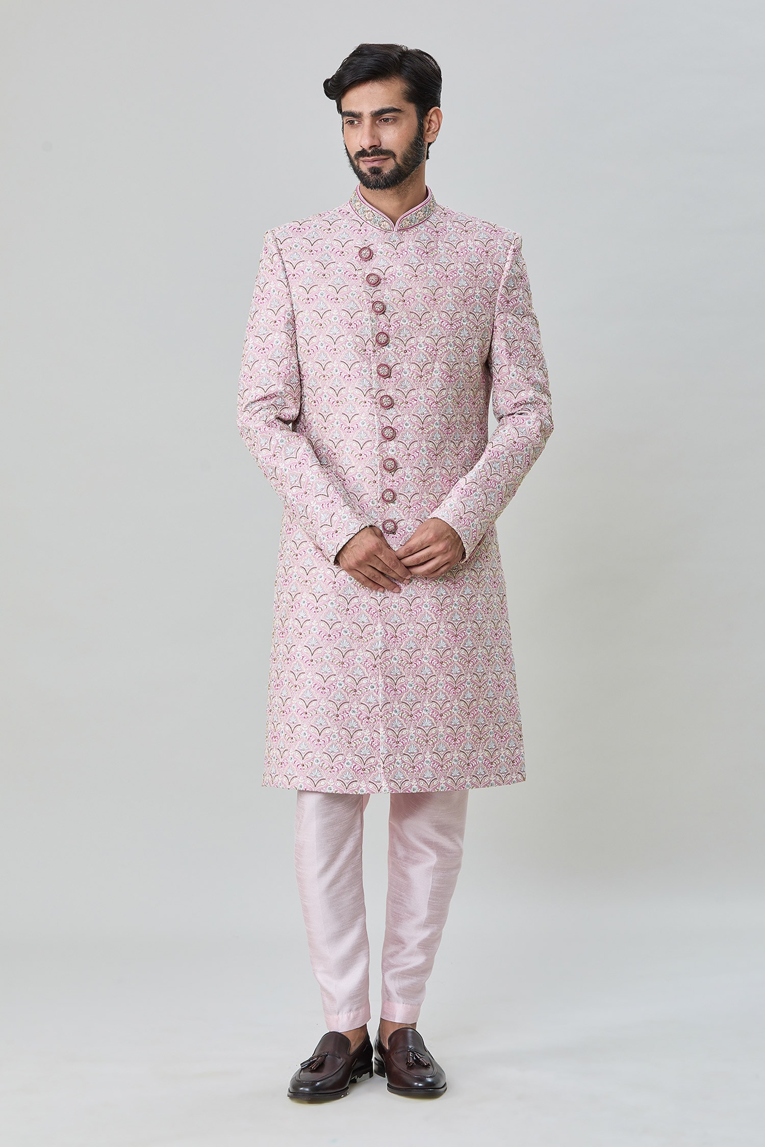 Flower Vine Embroidered Sherwani With Churidar 