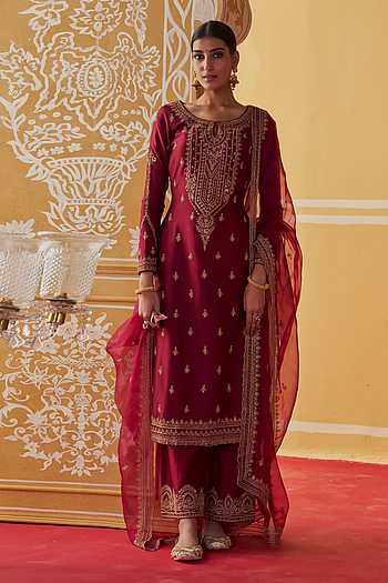 Wine Chanderi Pant Suit main image 1
