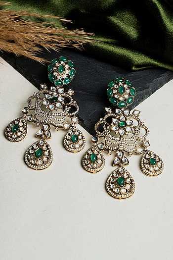 Buy Gold Plated Polki Rajwadi Raniyan Floral Chandeliers by Nayaab by ...
