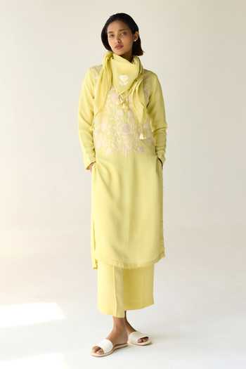Women Floral embroidered yellow round_neck cotton Kurta set With Trouser main image 0