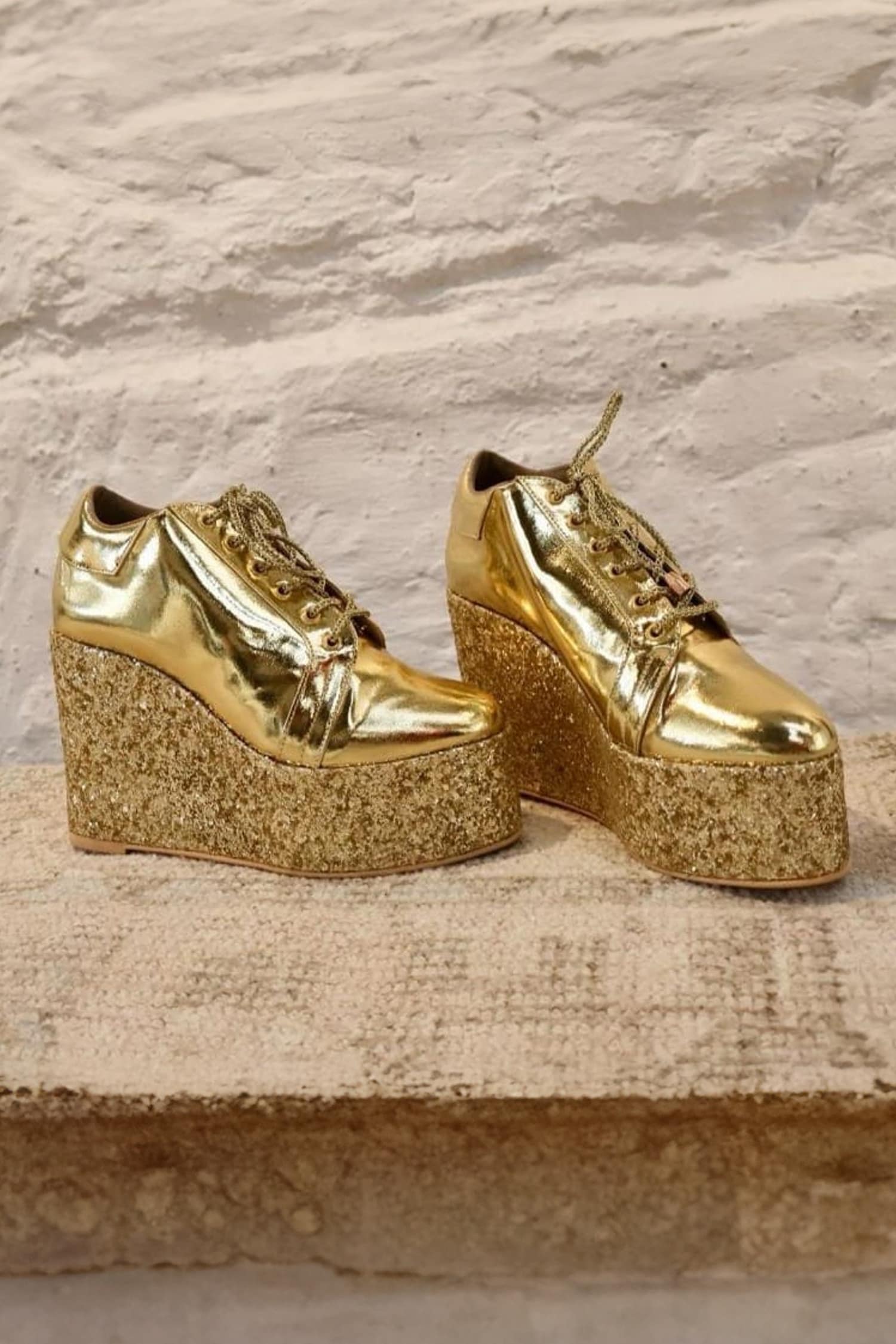 gold sneaker wedges