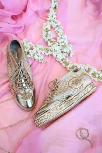 Rose-Gold Embroidered Customized Bridal Sneaker Block Heels I Tiesta Shoes main image 1