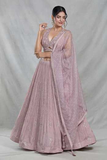 Elegant Pink Silk Lehenga Set Zarkan & Sequin Embroidery with Belt and Latkan Accents - Buy main image 0