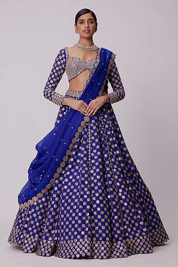 Floral Mirror Embroidered Lehenga Set