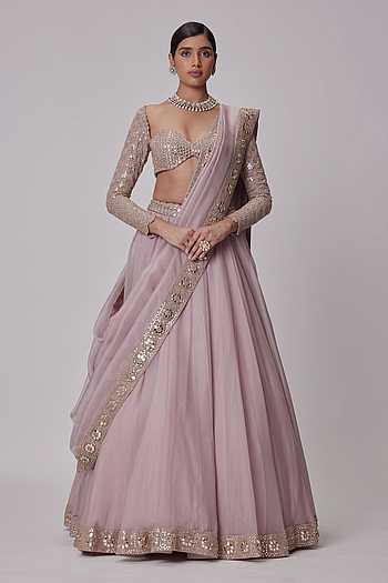 Floral Mirror Embroidered Lehenga Set