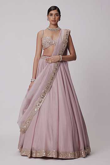 Placement Mirror Embroidered Lehenga & Blouse Set