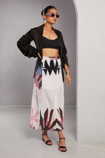 Multicolor Printed Wrap Skirt With Bustier And Jacket main image 1