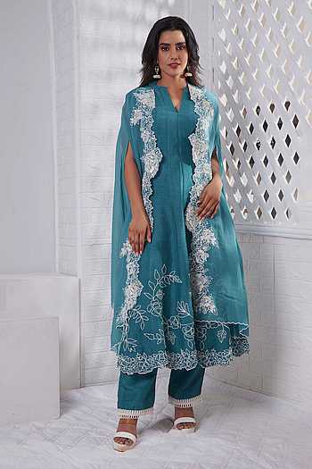 EMBROIDERED PANT - BUSTIER SET WITH ORGANZA LONG JACKET