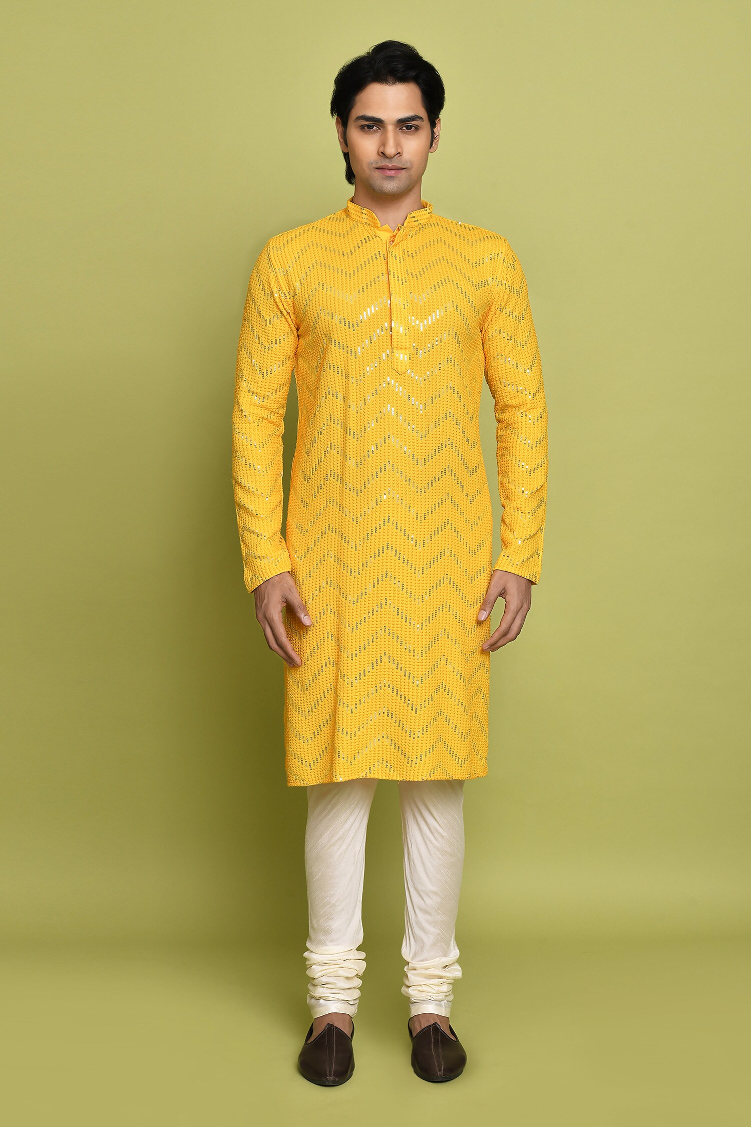 Chevron Embroidered Kurta  (For Kids)