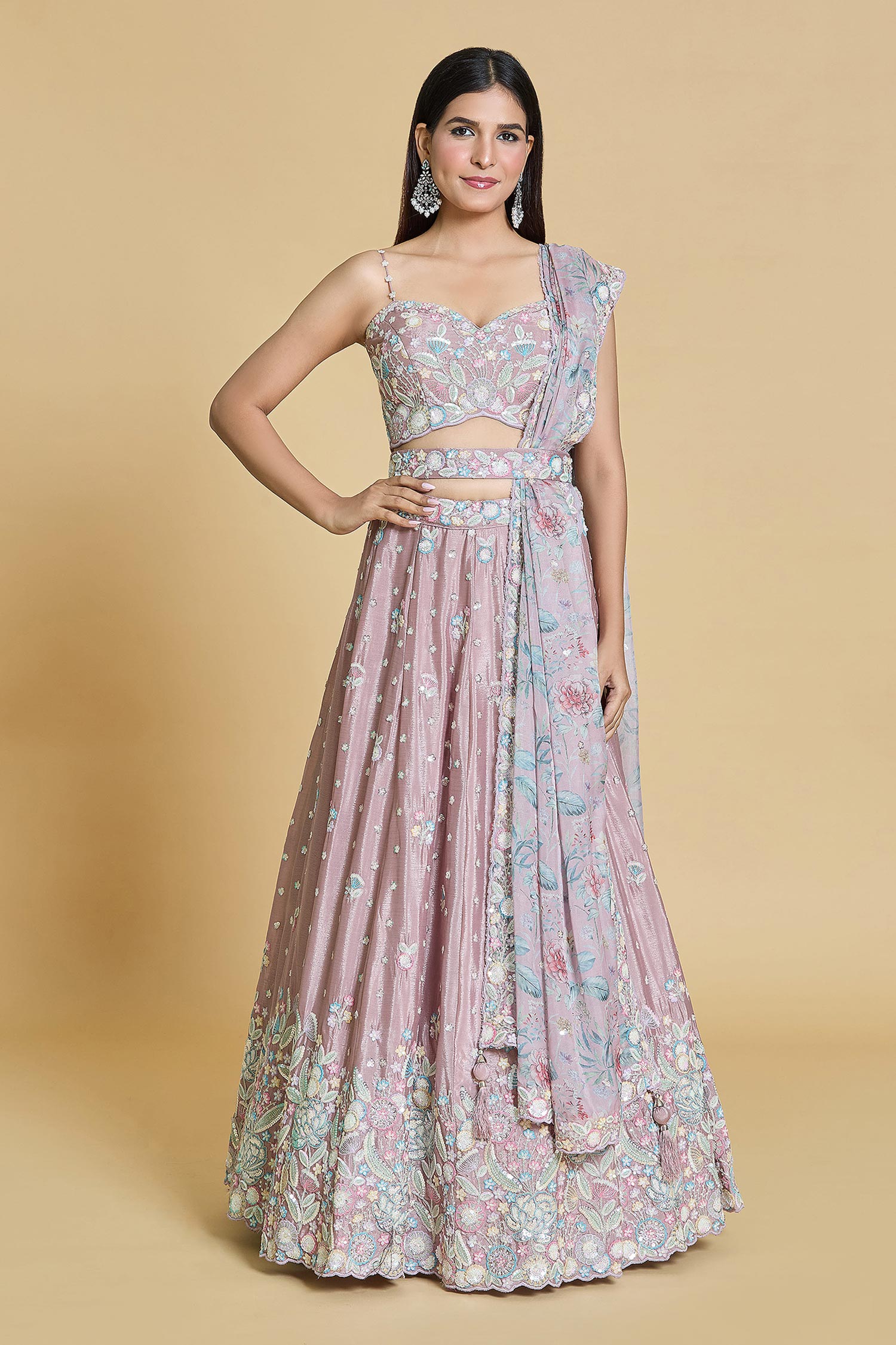 Thread & Sequin Embroidered Lehenga Set 