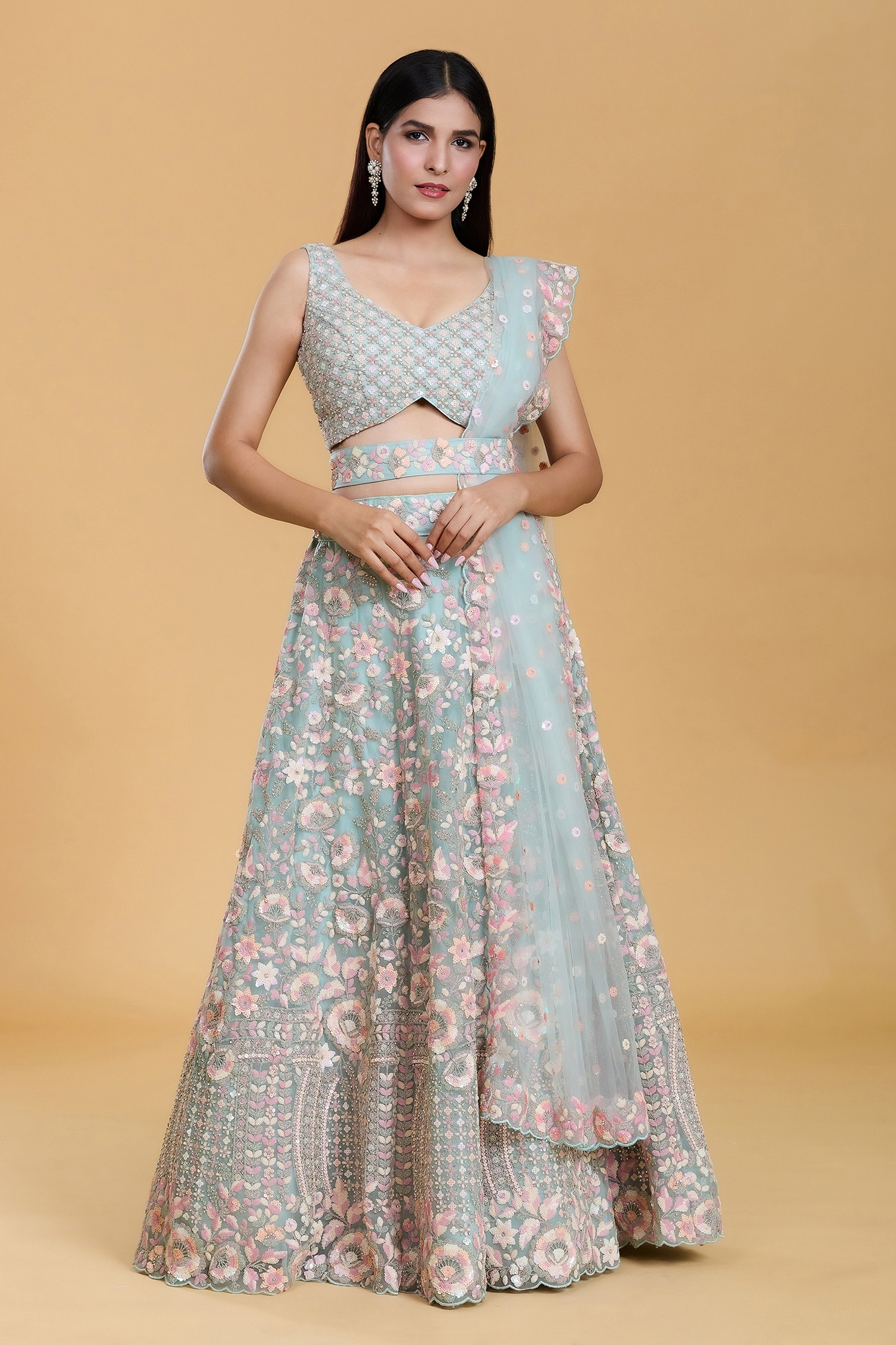 Sequin Flower Garden Embroidered Lehenga Set 