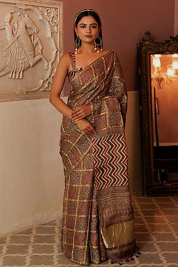 Bright Yellow Gharchola Saree With Gold Aari Border & Pink Kasab  Embroidery Blouse