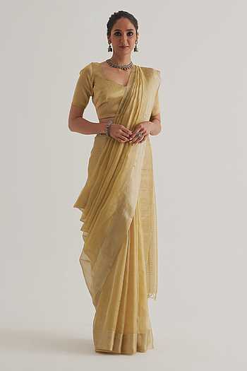 Snuggle Spot Women's Chiffon Self Design Saree With Unstitched Blouse 5.5Mtr (Yellow)