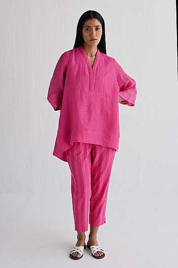 Pink Pure Luxury Linen Kurti With Pant