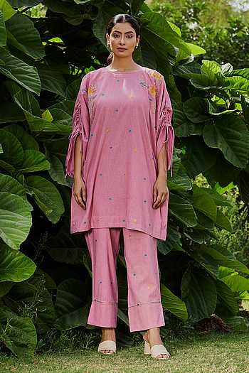 Keoni Supima Cotton Pink Kaftan With Keoni Pink Pant