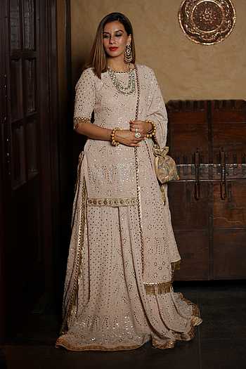 Anvi - Light Pink Mukaish Kurta Set
