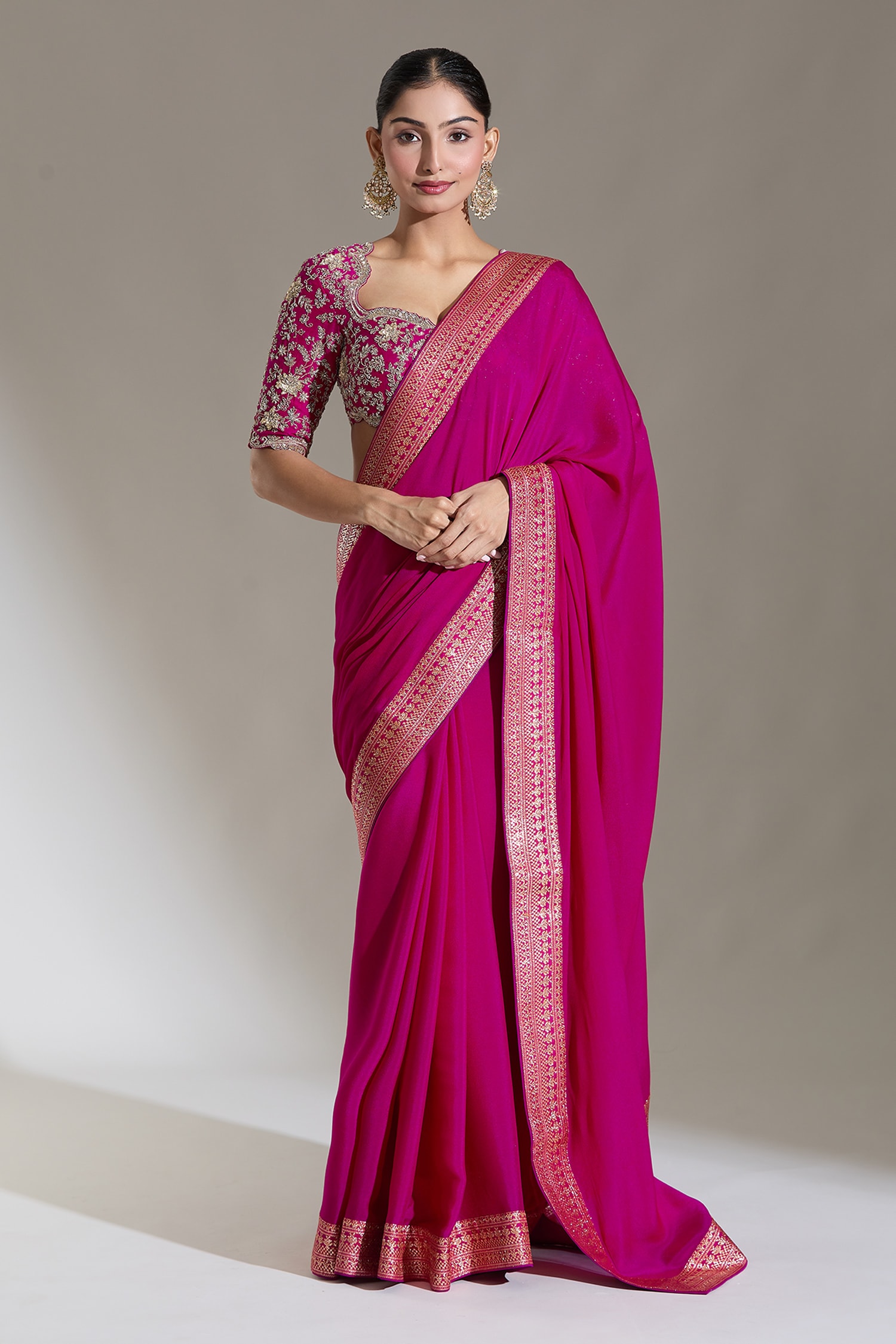 Buy Pink Woven Banaras Border Plain Saree For Women by JAYANTI REDDY ...