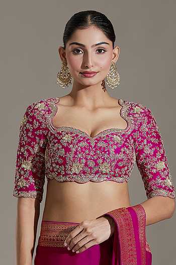 Pink - Zardozi Hand Embroidery Cotton Plain Blouse Piece 02 main image 1