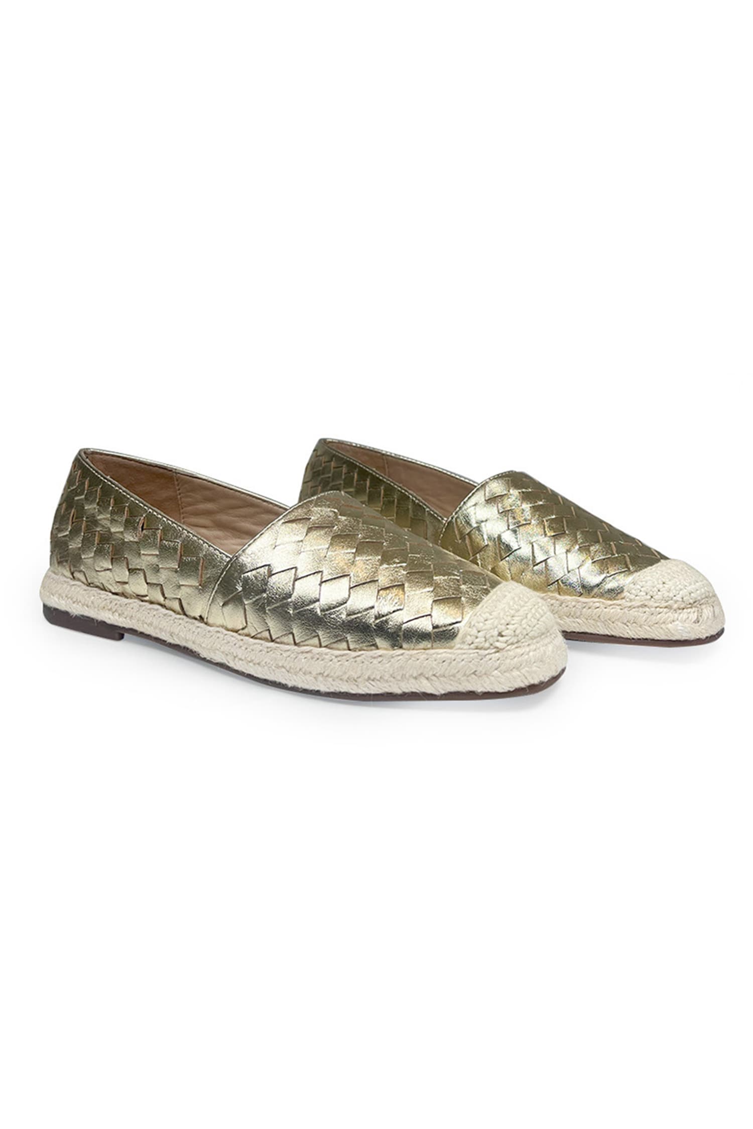 Buy Gold Basket Weave Espadrilles by Heel Your Sole Online at Aza Fashions.
