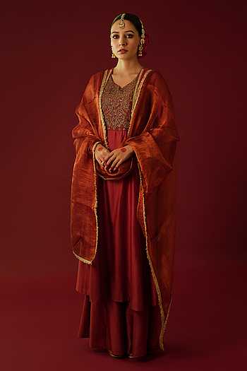 Red Chanderi Pant Straight