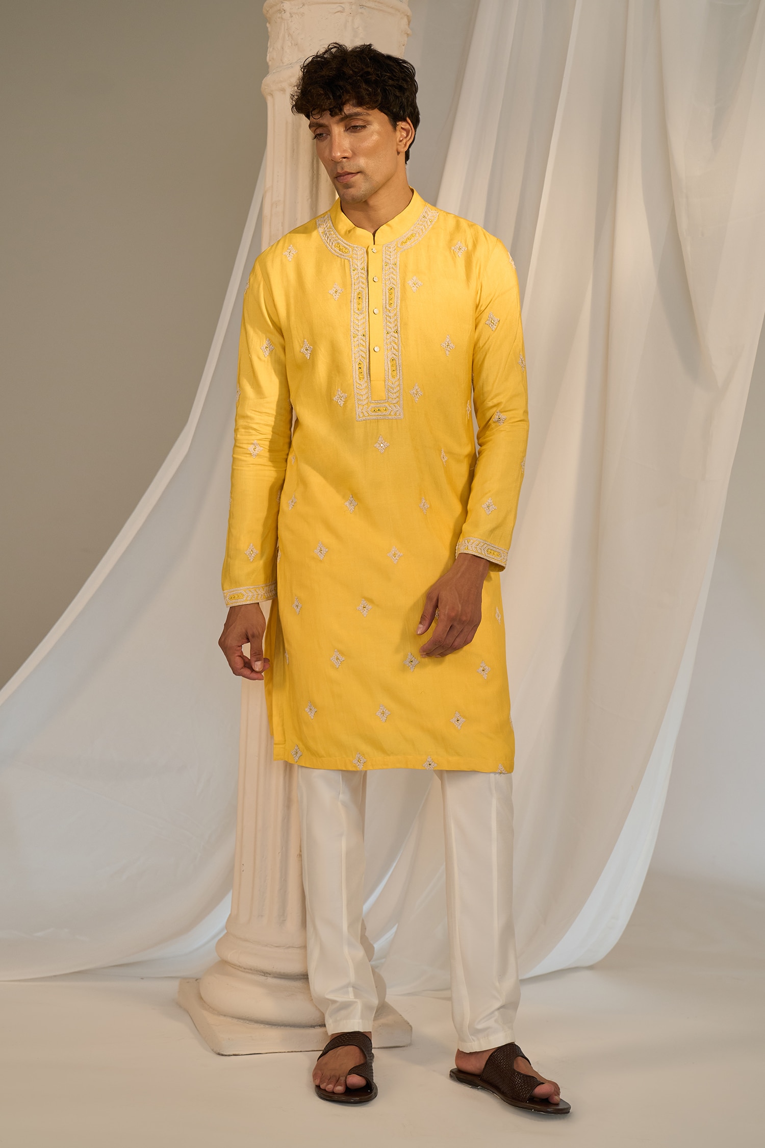 Floral Embroidered Handloom Kurta Set For Kids