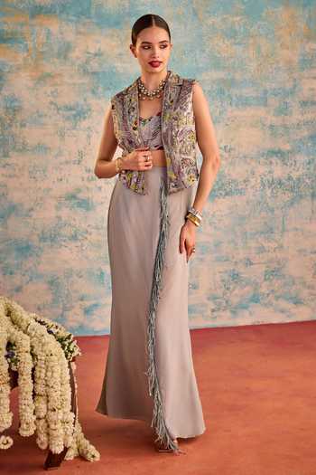 Priyavil Off Shoulder Tie Front Frilled Top and Polka Dot Skirt Set