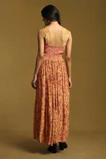 Ritu Kumar Peach Printed Fitted Dress