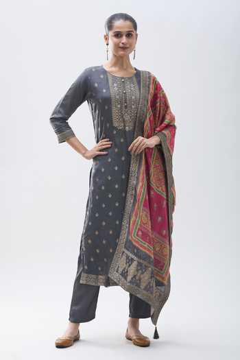 Grey Kurta Jacquard Silk Pant main image 1
