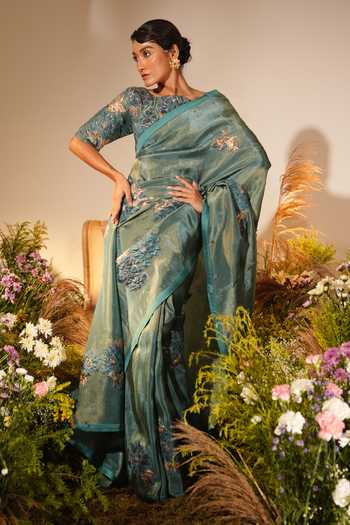 Women's Tissue Lavendar Embellished Designer Saree With Blouse Piece