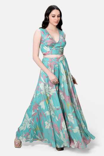 Tropical Floral V-Neck Top main image 1