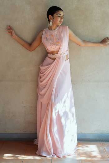 Arushi Lal in our Blush Pink Drape Saree and Blouse Set main image 0