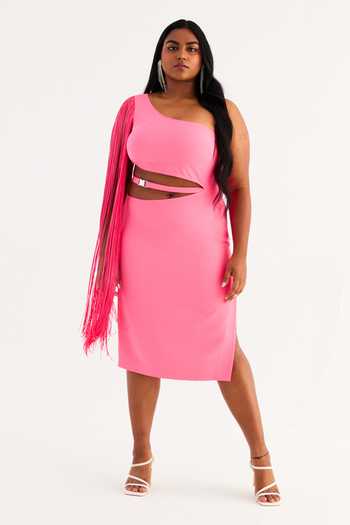 14319 Pink One Shoulder Cutout Dress