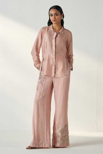 Cerulean Aura Embellished Dola Silk Pant Set main image 1