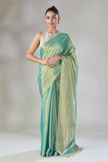 Tissue Zari Aqua Green Saree main image 1
