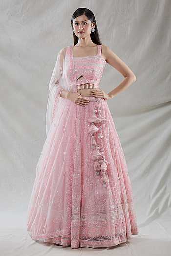 Glamorous Net Sequins Work Lehenga Blouse with Dupatta Bridal & Celebration Wear - Buy