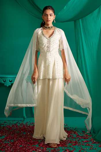 Kurta Sharara Set with Mirror Embroidery and Tassels