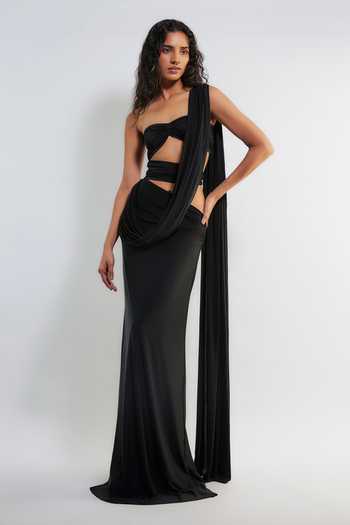 Pre Draped Saree with Ruched Blouse