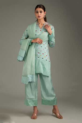 Women Turkish Blue Ethnic Floral Print Embroidered Kurta main image 1