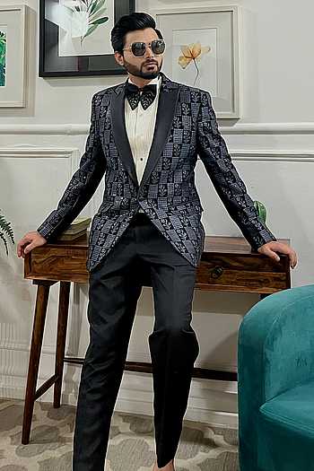 Men's Modern Fit Japanese Floar Pattern Satin Tuxedo Jacket in Champagne Tan